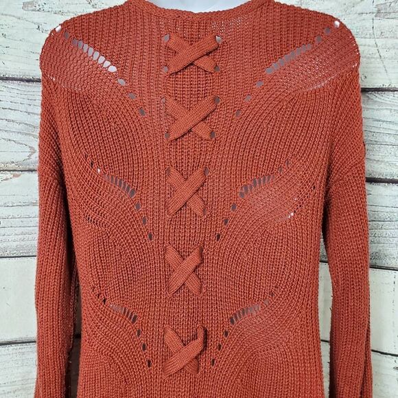 Cyrus C Collection Women’s Rust Open Front Knit Cardigan Small Criss Cross Back - Picture 5 of 8